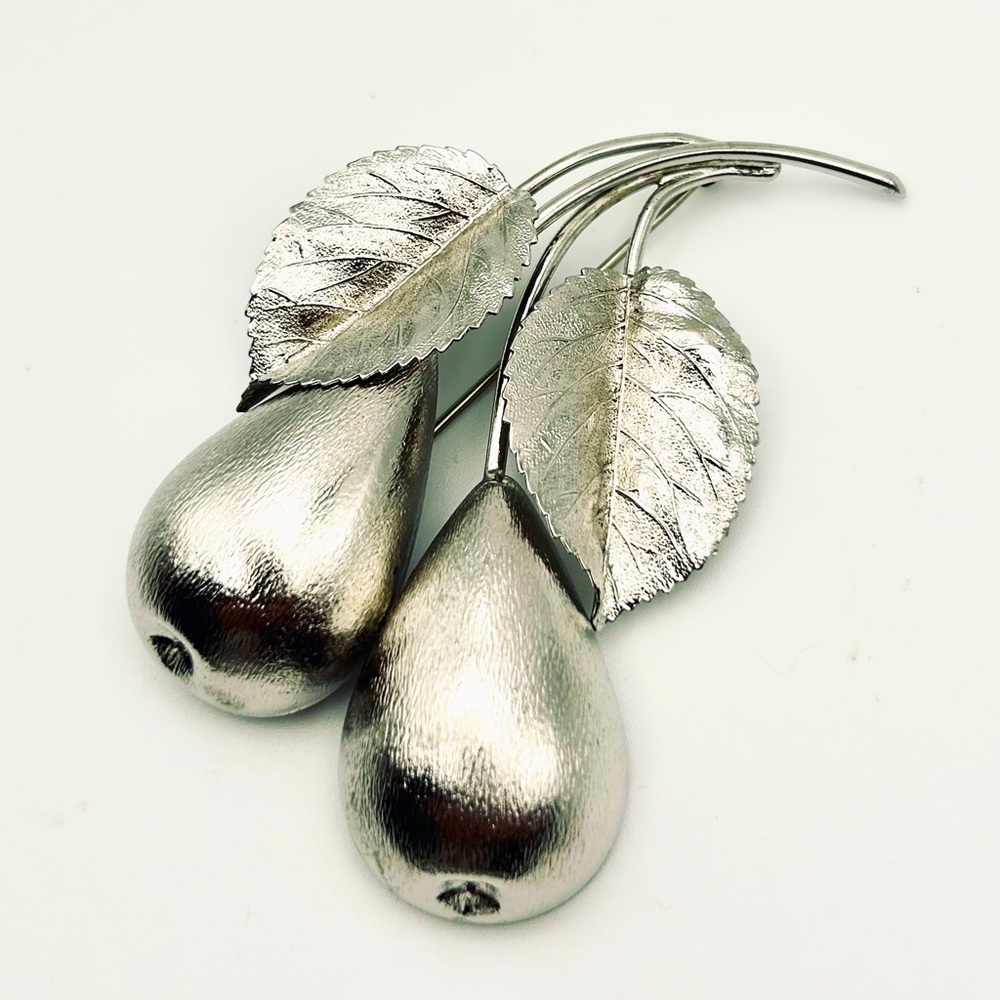 Vintage Rare Napier Silver Tone Double Pear 3.5” Brooch Pin signed